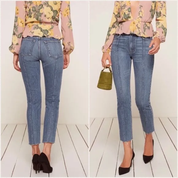 REFORMATION Seamed Jean Celtic Wash Raw Hem Cropped Ankle Women’s Size 24 - Image 2