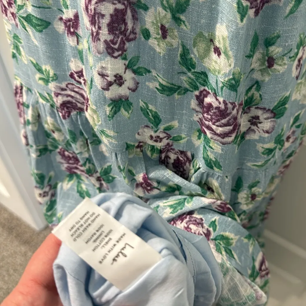Lulu's Bliss Abound Light Blue Floral Print Tiered Midi Dress size M - Image 8