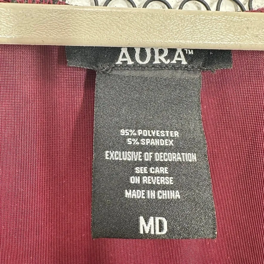 AURA Burgundy Babydoll Velvet Puff Sleeve‎ Square Neck Bow Top Womens Medium - Image 6