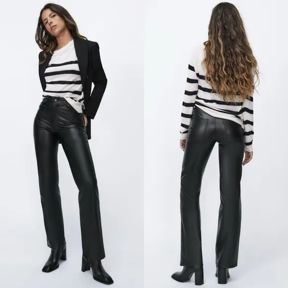 ZARA ZW 90S WIDE-LEG HIGH WAISTED FAUX LEATHER TROUSERS PANTS BLACK SIZE M NEW - Image 2