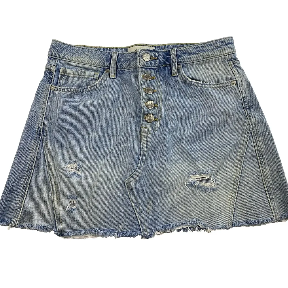 Free People We The Free Distressed‎ Denim A-Line Mini Skirt Size 28 Festival Fun - Image 2