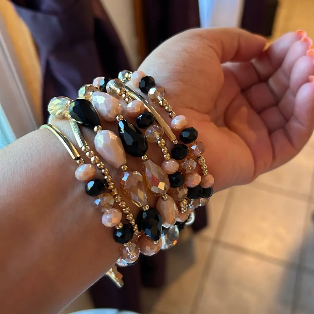 7 pcs bracelet set , multilayered boho bracelet set black - Image 2