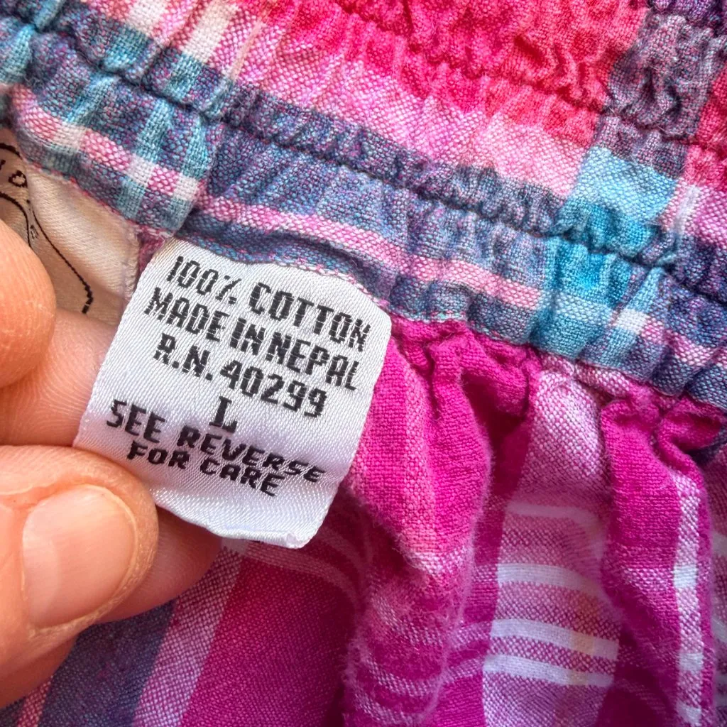 Vintage 90s Erika Madras Plaid Cotton Shorts Pink Aqua High Waist Size L Size L - Image 5