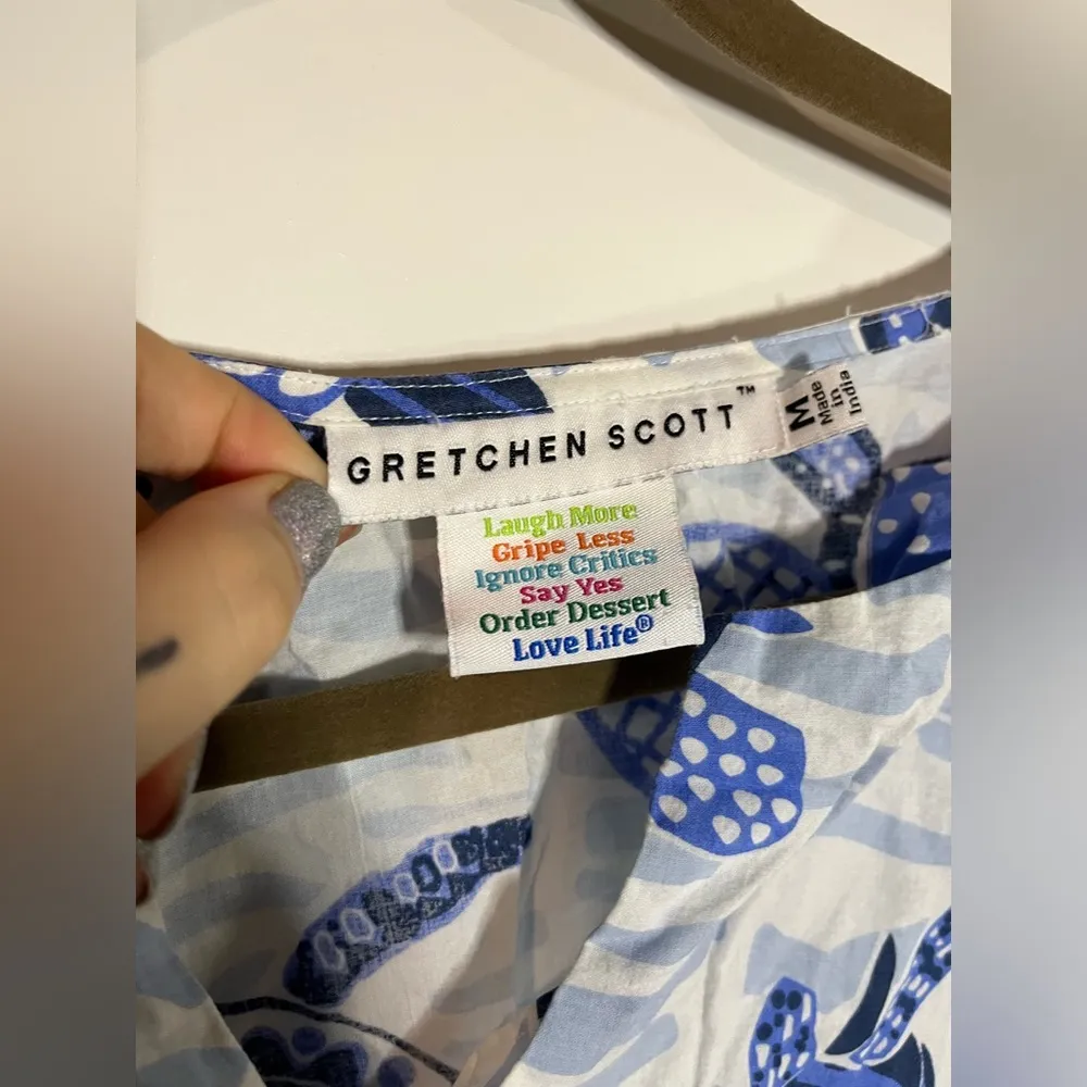 Gretchen Scott Blue Cotton Tunic Top Sea Turtle Theme Side Slits Size Medium - Image 11