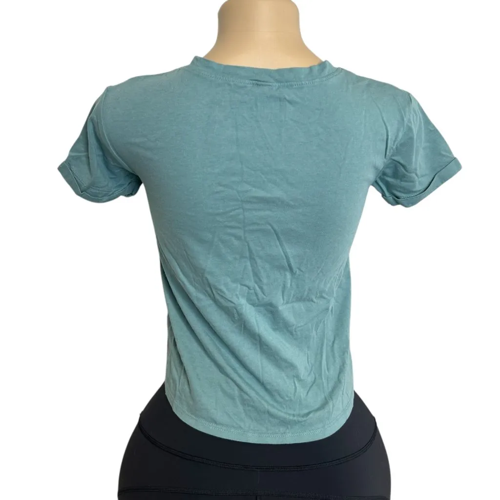 #853 Z by Zella Women's Large Cropped Tee with a front knot in Light Teal - Image 3