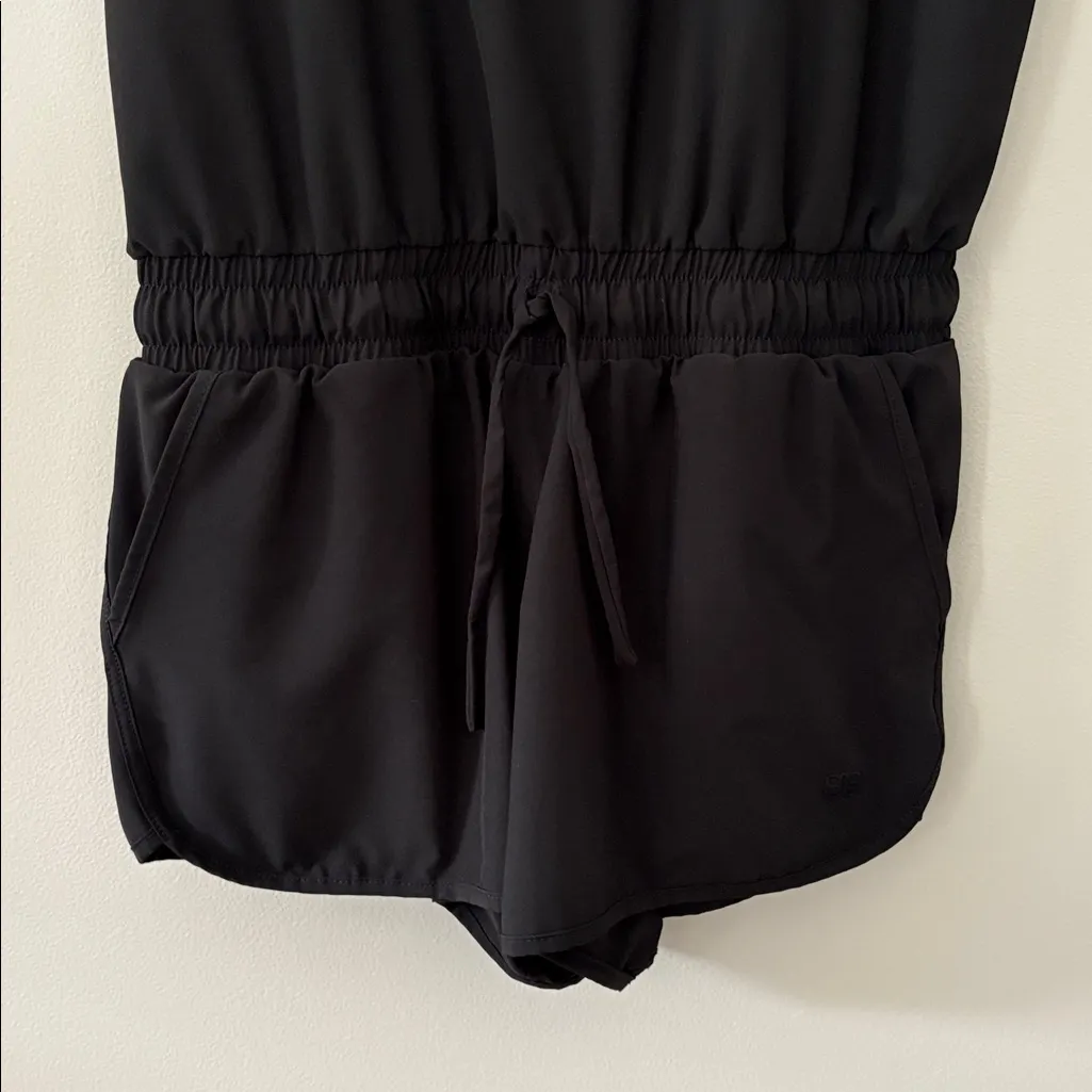 ALBION FIT  Ruffle Sleeve Romper Drawstring Waist Wrinkle Free Black Size M - Image 7