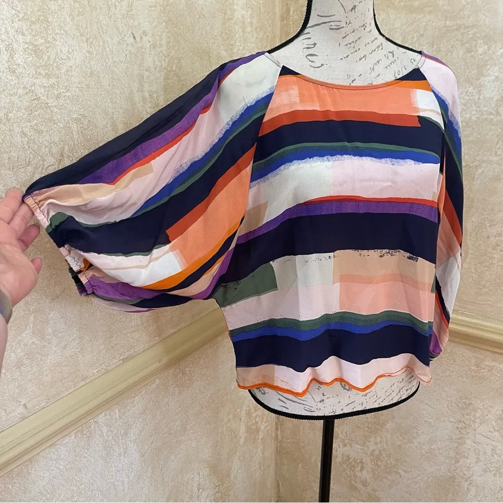 MAEVE Anthropologie Luxurious Silk Kimono Blouse multicolored balloon sleeves M - Image 6