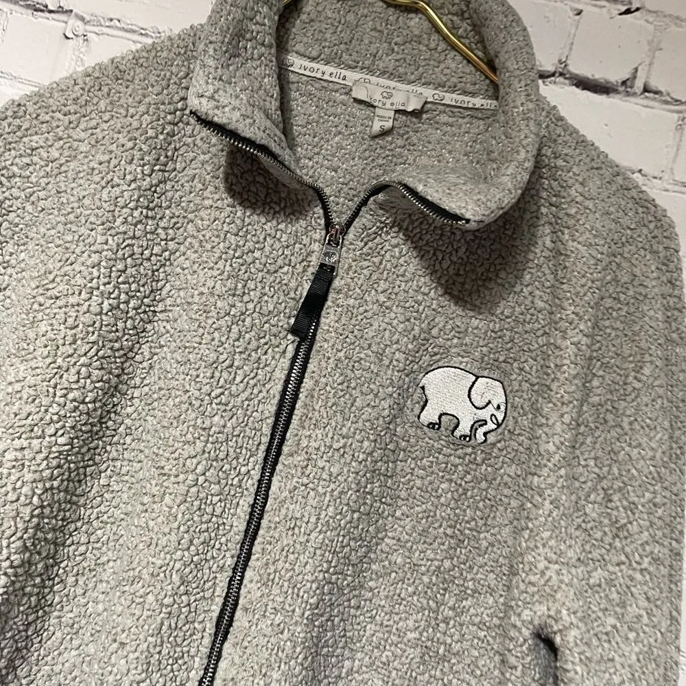 Ivory Ella Pale Gray SherpaFleece Full Zip Small - Image 5