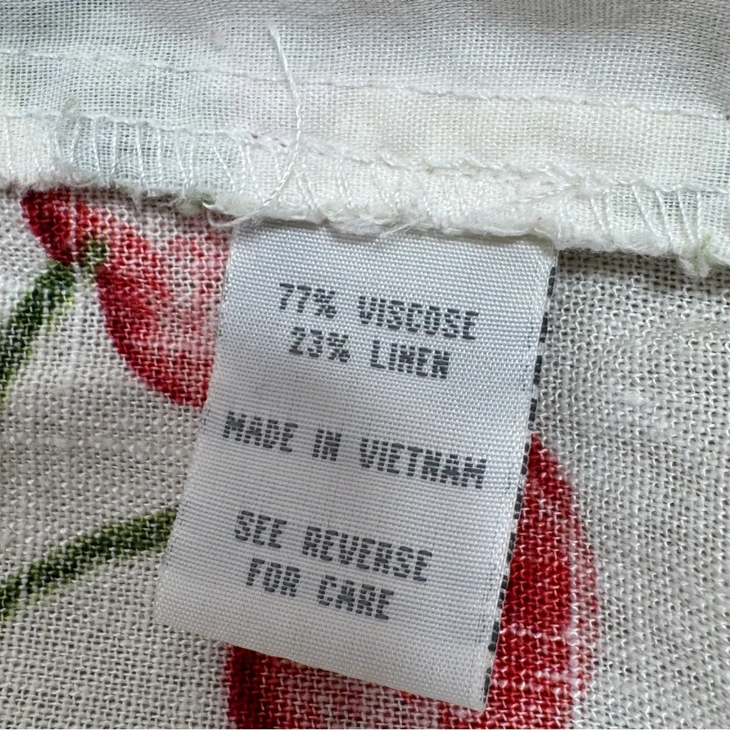 Angel Kiss Cherries Print Linen Blend Wide Leg Palazzo Pants Cream Red Large - Image 7