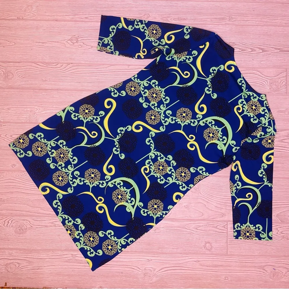 Vintage Tracy negoshian crop sleeve midi dress floral across blue and yellow LG - Image 2