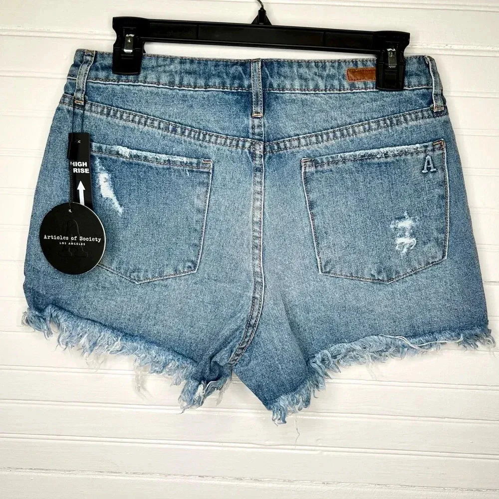 Articles of Society Distressed Jean Shorts Size 28 Blue Raw Hem High Rise - Image 3