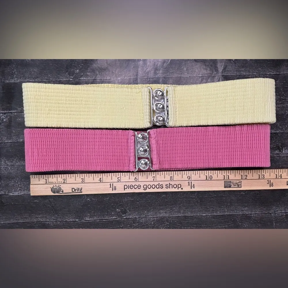 Malco Modes And Square Up Fashions Vintage 80s Pink White Stretch Belts Women’s - Image 3