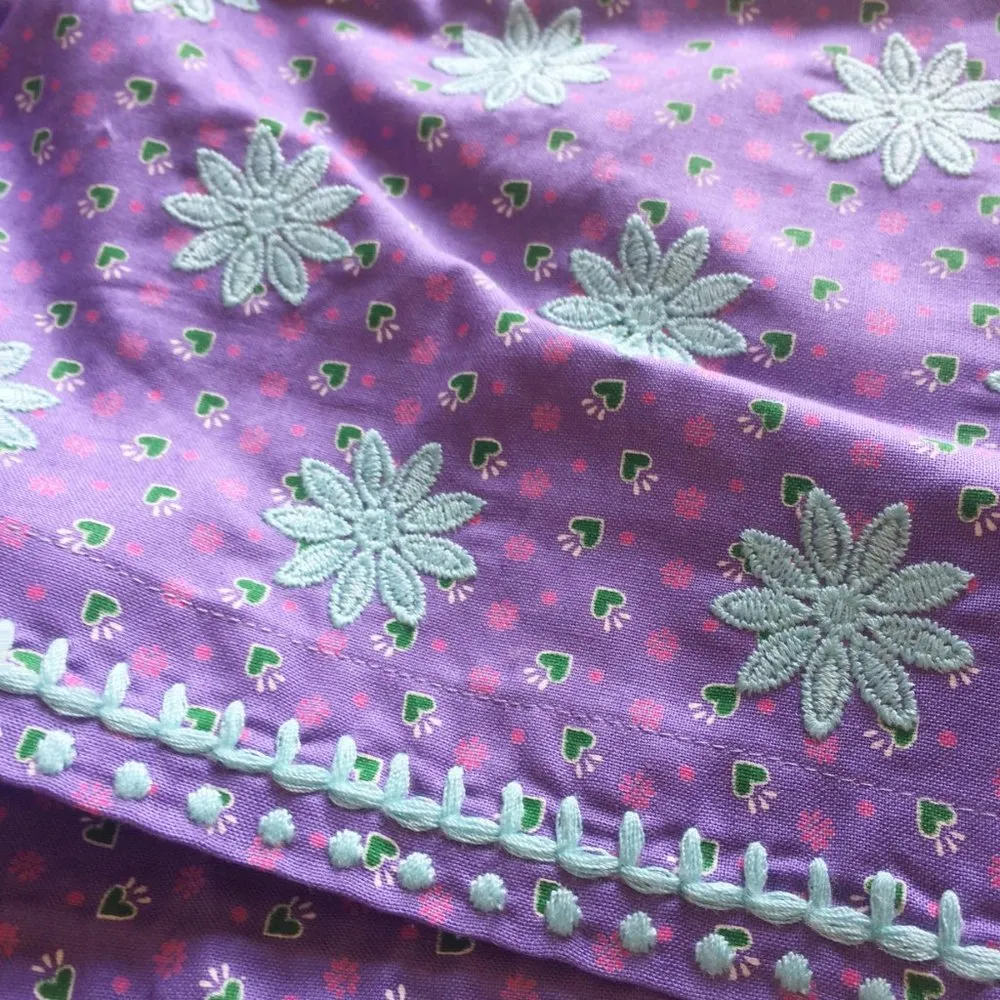 LUPE women's hearts & flowers embroidered pocketed high waisted cotton shorts Purple - Image 6