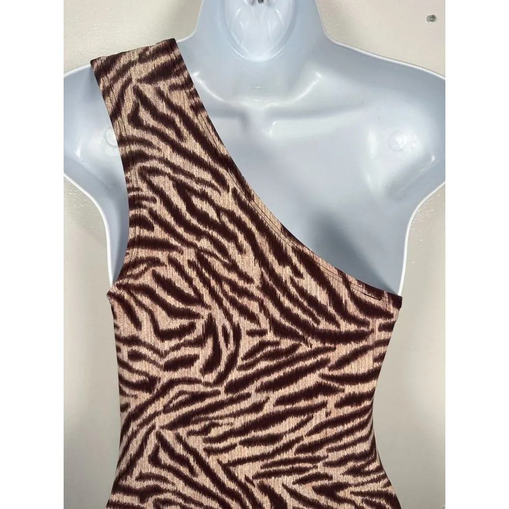 Michael Kors Size 8 Swimsuit Womens One Piece Animal Print One Shoulder Brown - Image 4