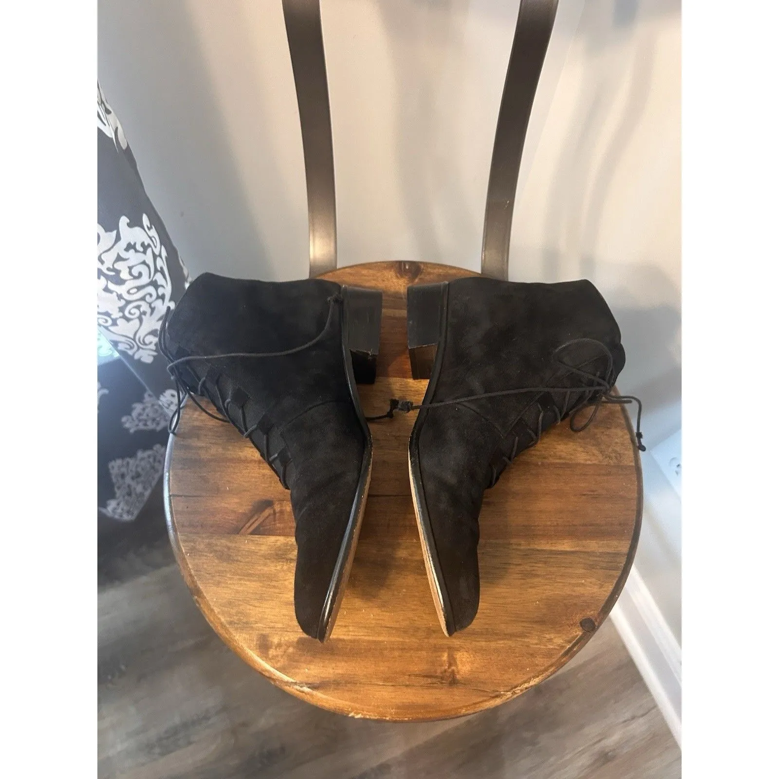 Witchy Victorian Goth Gothic Black Leather Women's Low Heeled Ankle Boots 7 1/2 - Image 4