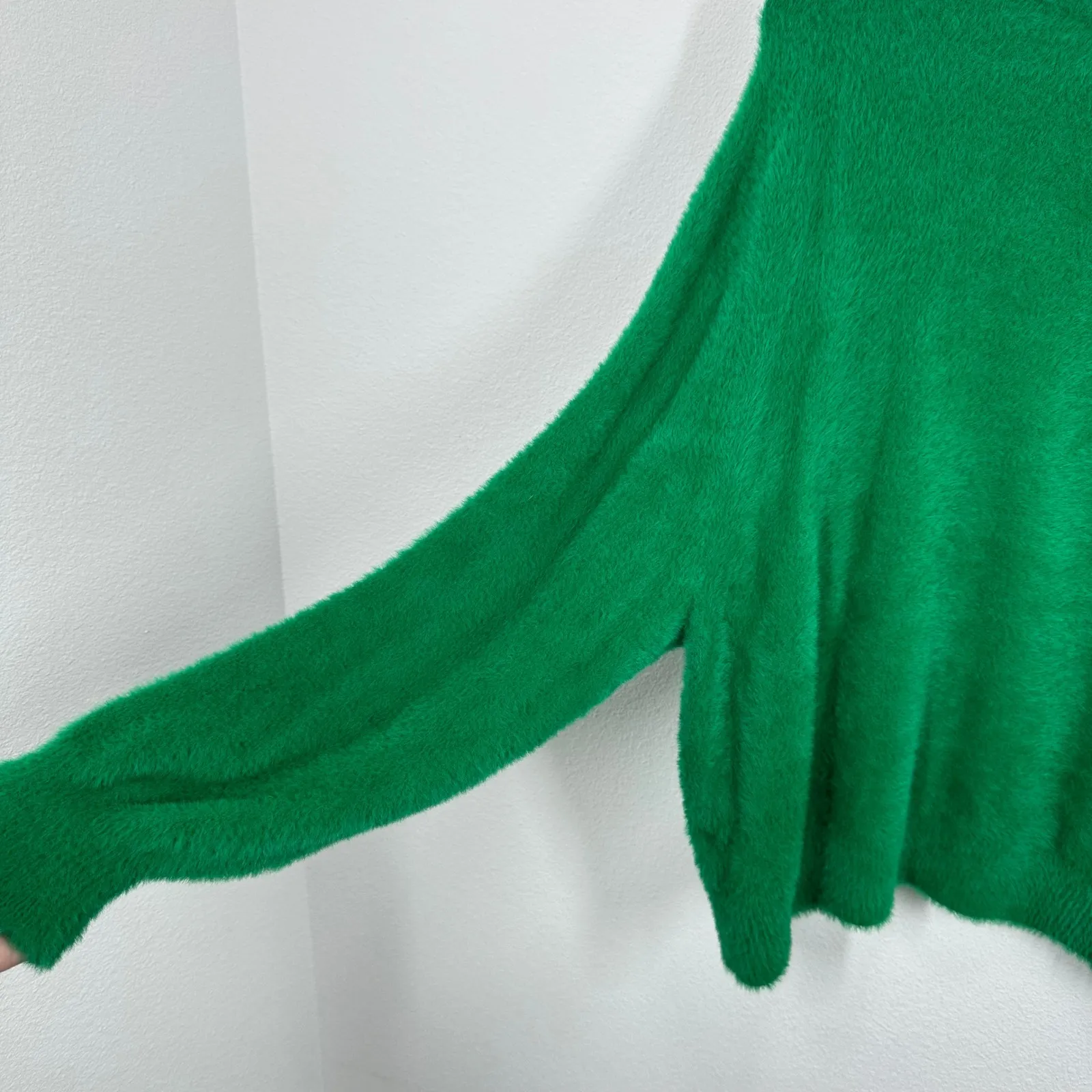 Aerie Fuzzy Sweater Kelly‎ Green Long Sleeve Crew Neck Cozy Knit Top Size S P - Image 8