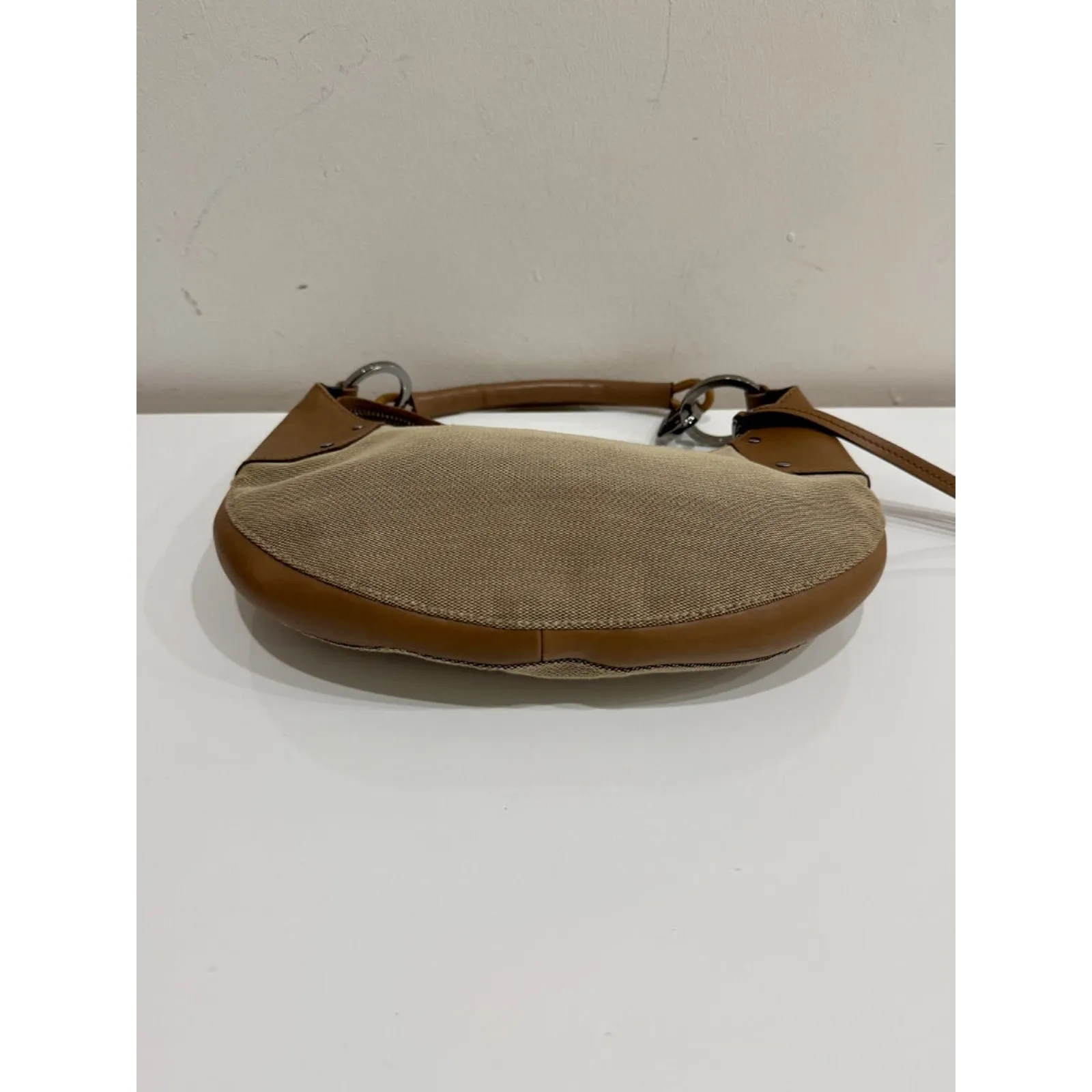 Vintage Gucci Small Canvas Moon Hobo Shoulder Bag Beige - Image 7