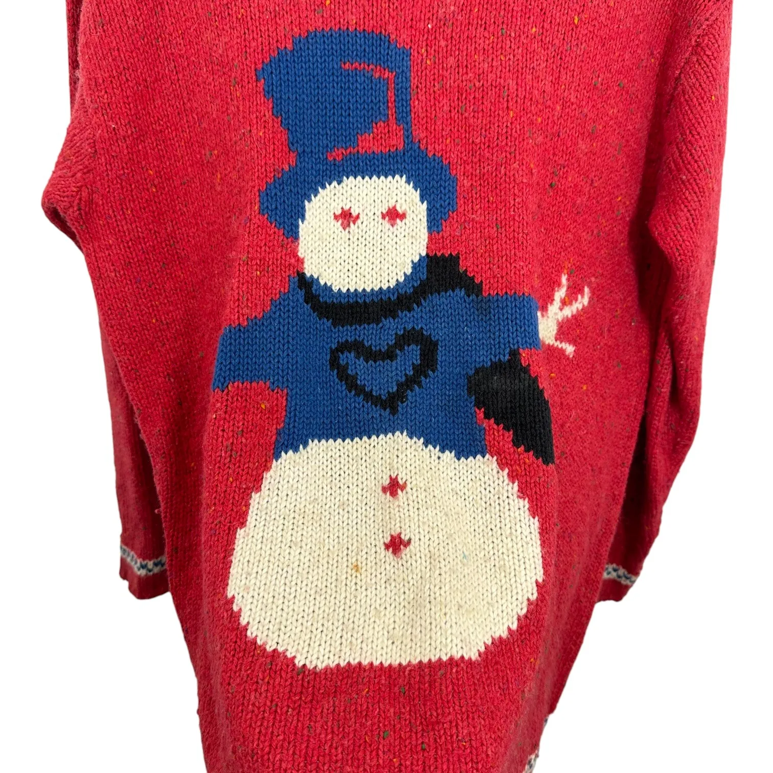 Vintage Northern Isles Red Snowman‎ Mock Neck Knit Sweater Women's L Holiday Size L - Image 3