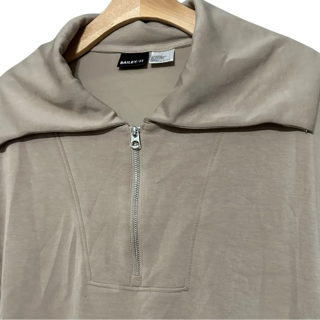 Bailey 44 Women’s Size L Nude Tan Spread Neck Half Zip Short Sleeve Sweatshirt - Image 3