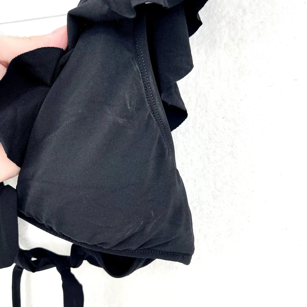 Robin Piccone Women's Ava Ruffle Self-Tie Black Summer Bikini Top Size Large - Image 4