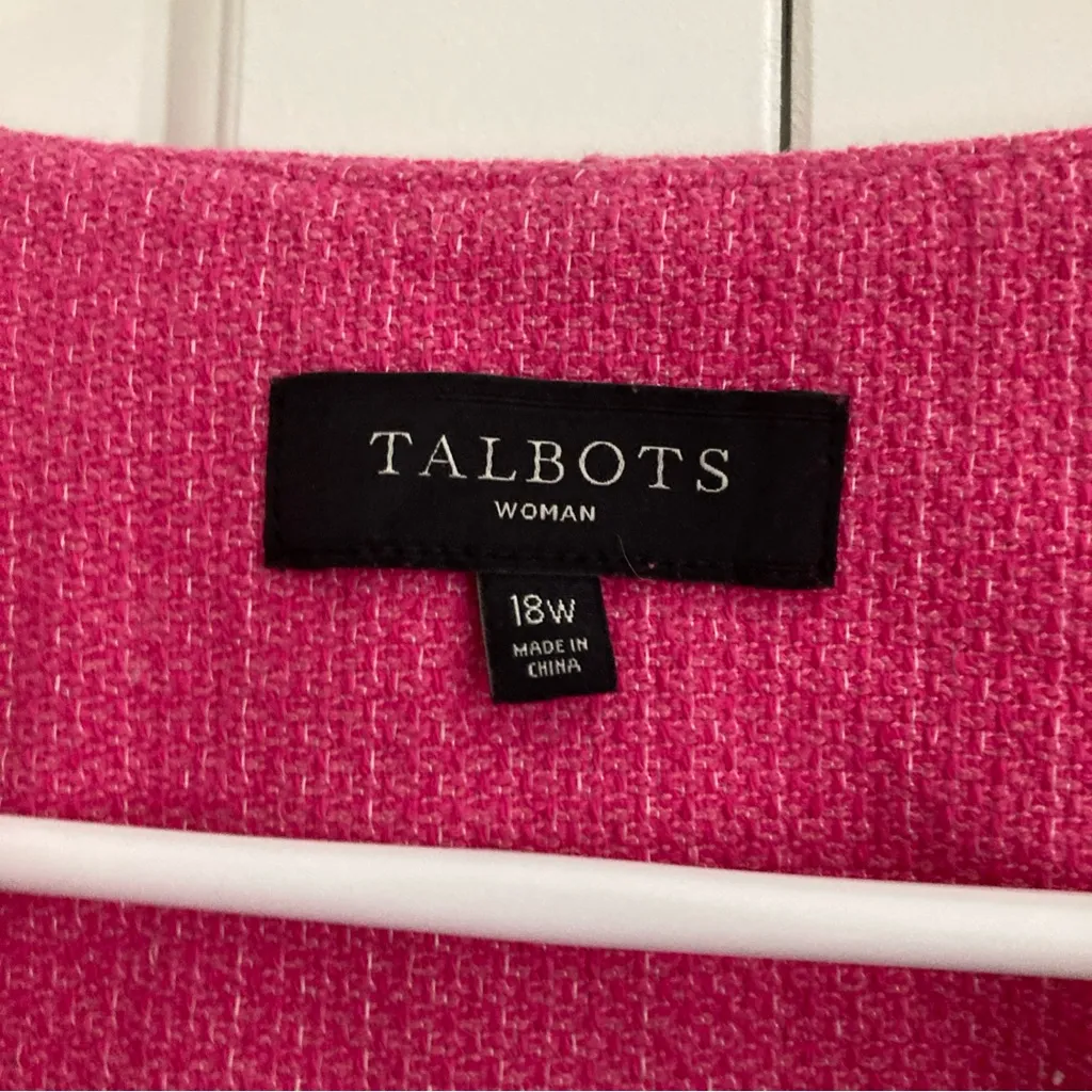 Talbots Flare Sleeve Tweed Open Front Jacket 18W Pink - Image 6