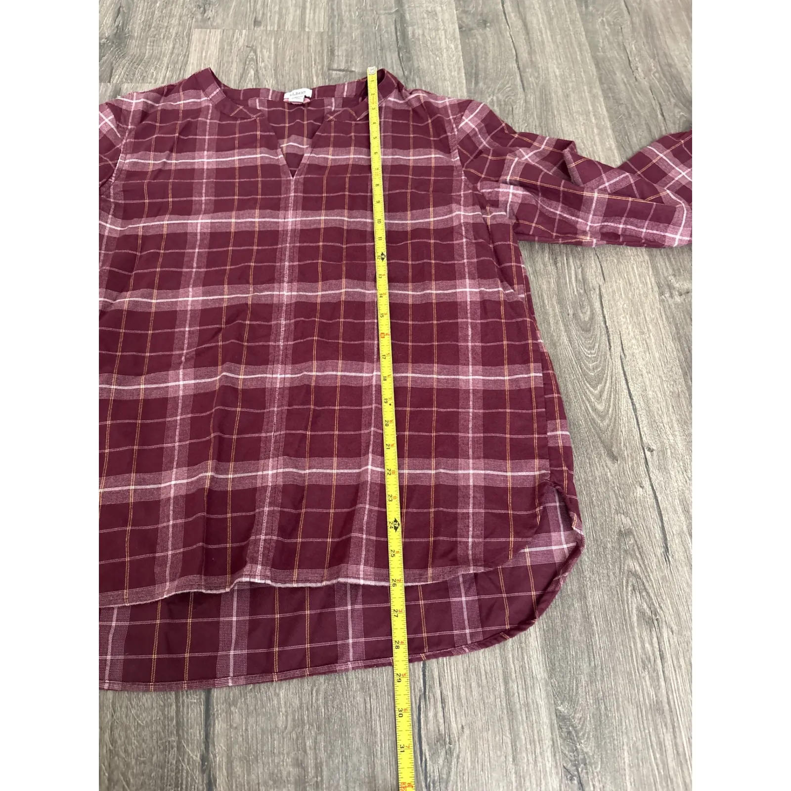 LL Bean Women Burgundy Plaid Tunic Shirt Long Sleeve V Neck Casual Size M Red Size M - Image 6
