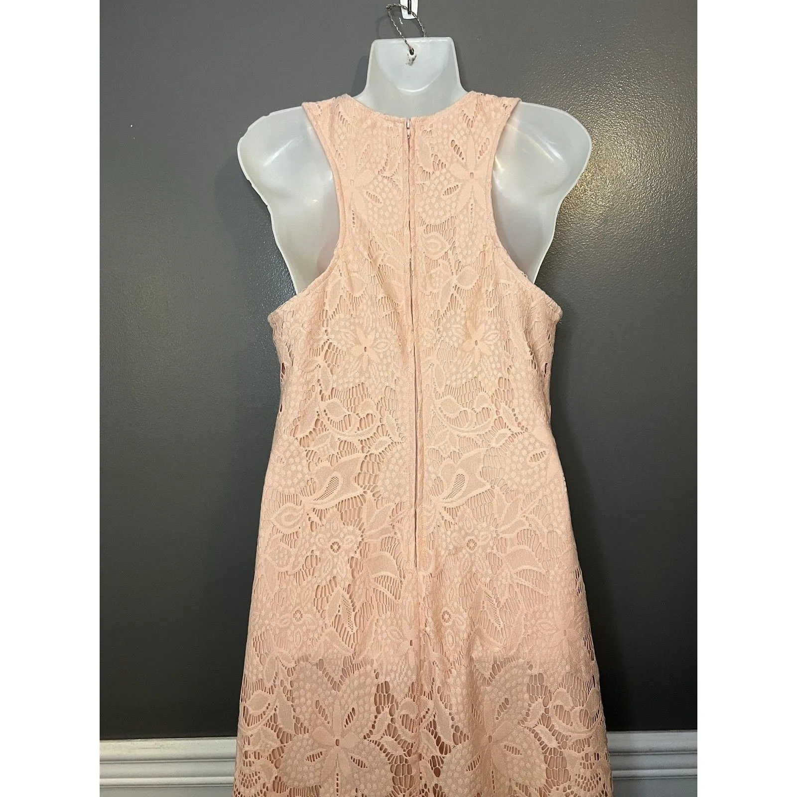 Francesca's Dress Womens Large Pink Floral Lace Shift Sleeveless Scallop Hem - Image 5