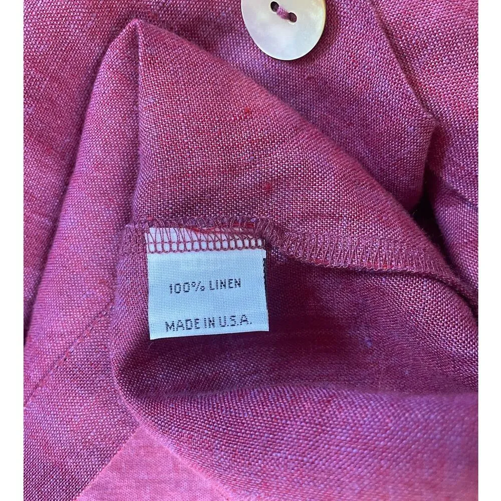 bryn WALKER 100% Linen Magenta Pink Relaxed Fit Standup Collar Blouse Size Small - Image 8