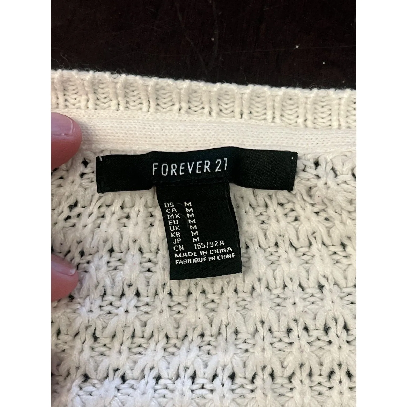 Forever 21 Sweater Cardigan Womens Medium White Open Knit Pockets Long Sleeve - Image 6