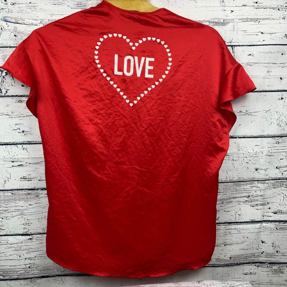 Victoria's Secret Red Satin Tie Night Shirt w/ Love Heart‎ Graphic One Size NWT - Image 2