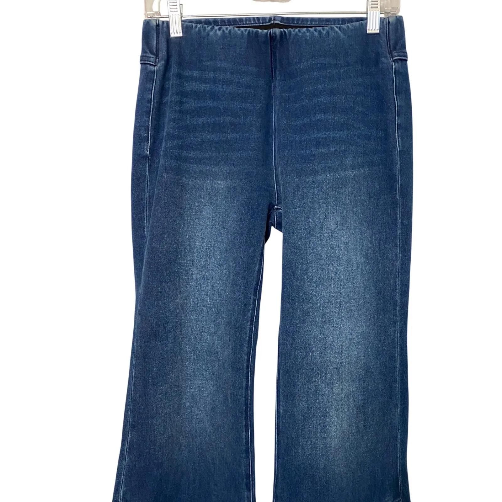 Soft Surroundings Flare Leg Jeans Dark Wash Split Hem Elastic Waist Women XS - Image 4