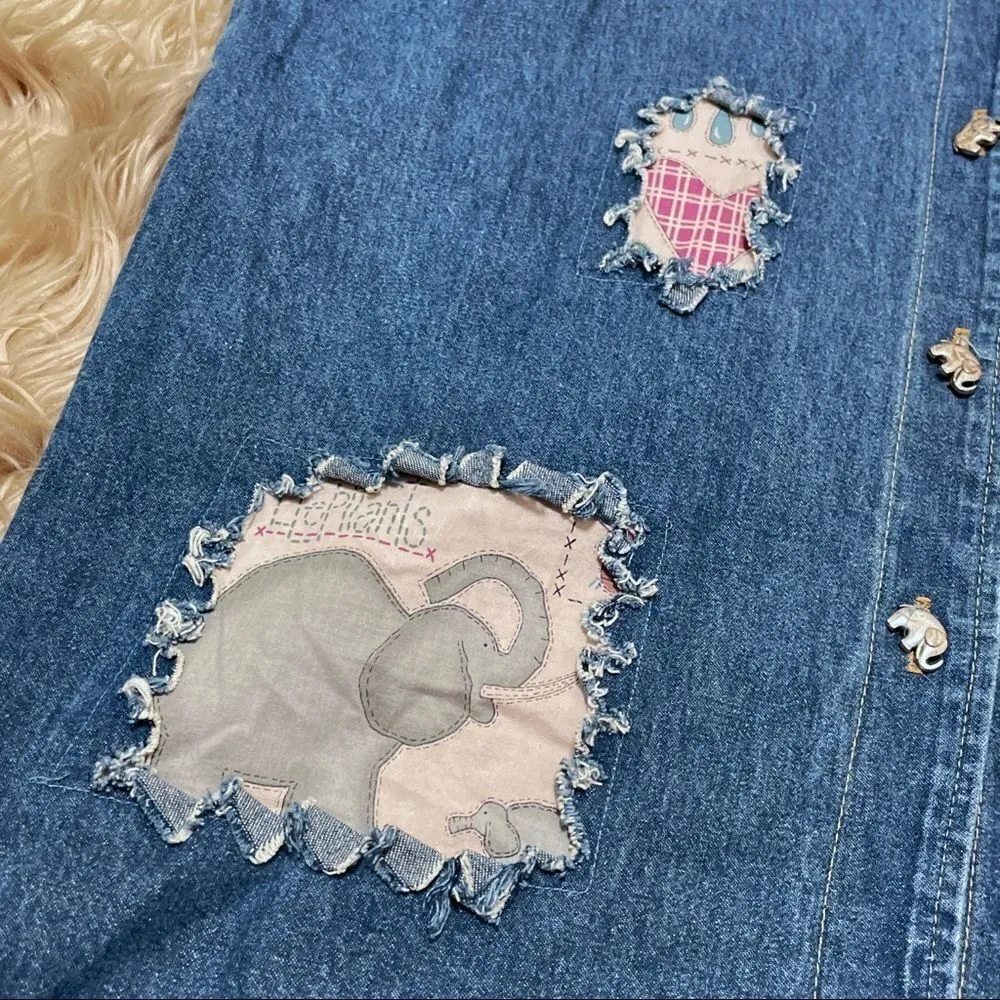 Custom OOAK vintage 90s denim Noah’s ark button down Pink Size undefined - Image 5