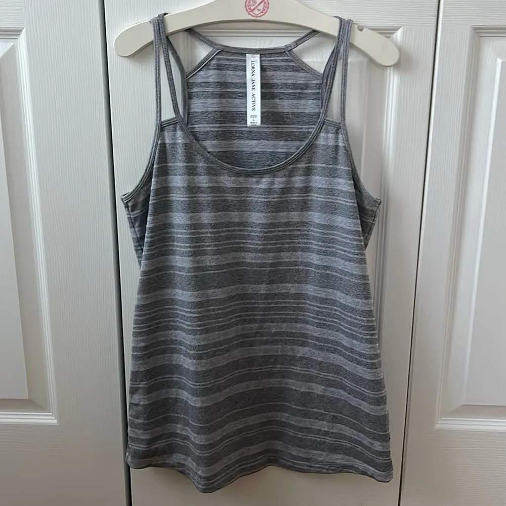 Lorna Jane  Gray Striped Cut Out Straps Tank - Image 2