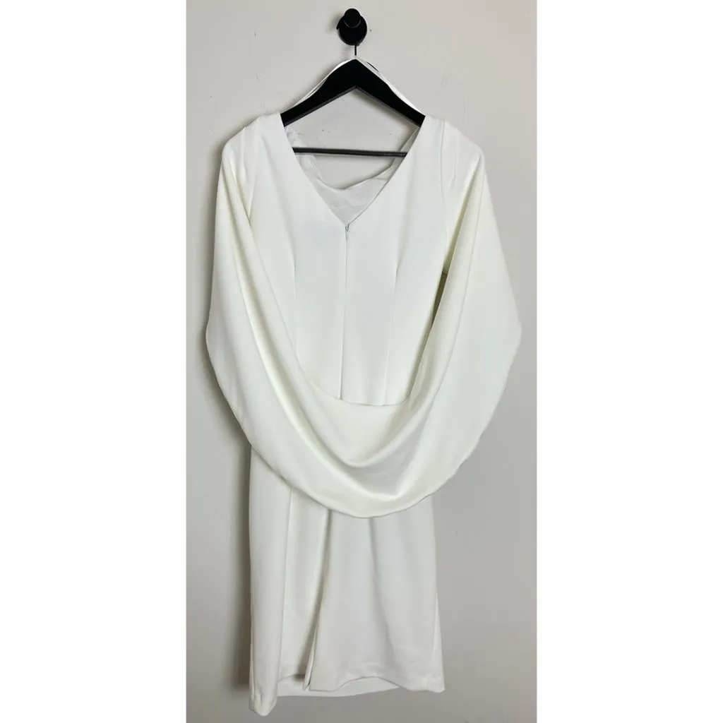 BETSY & ADAM Jordan Cape Sleeve Crepe Sheath Dress in White Size US 10 - Image 6