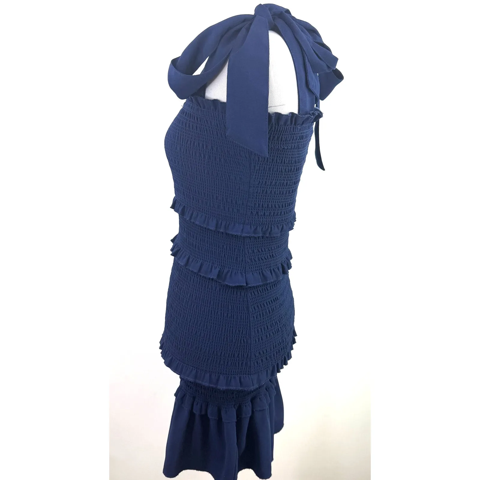 Alter’d State Navy Blue Ruffle Smocked Shoulder Tie Bodycon Dress Size XS - Image 4
