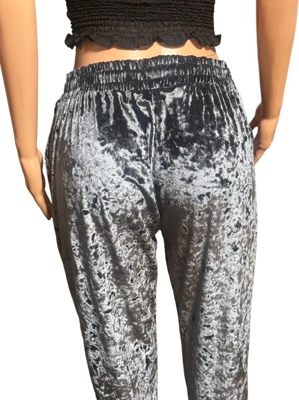 ShoSho Women's high-waisted drawstring elastic waist Velour Midnight Blue Joggers size XL - Image 6