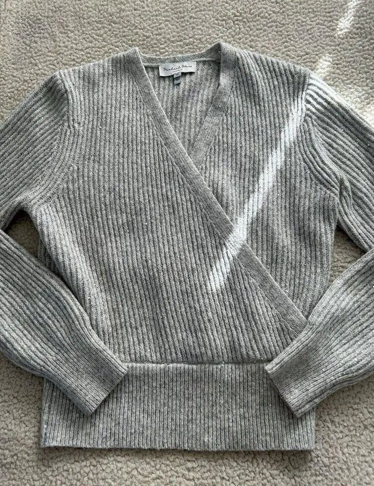 Michael Stars Laurel Surplice Sweater Long Sleeve Mini Sequins Women's Sz SP - Image 5