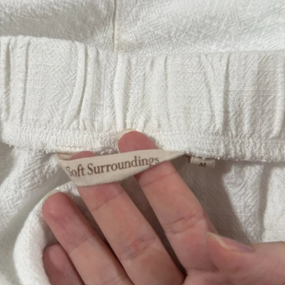 Soft Surroundings Off-White Textured Pull on Elastic Waist Cotton Pants Size M - Image 7