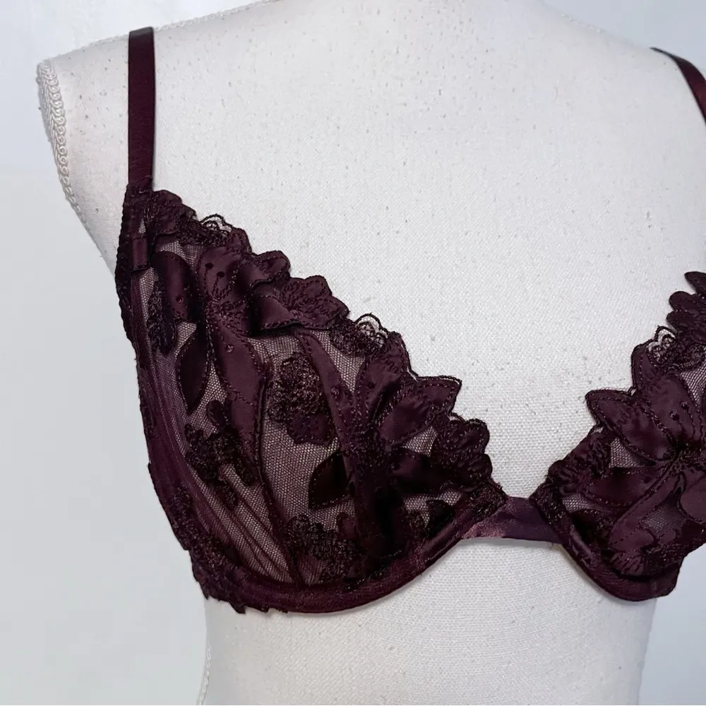 Victorias Secret • Wine Burgundy Unlined Mesh Floral Bra - Image 2