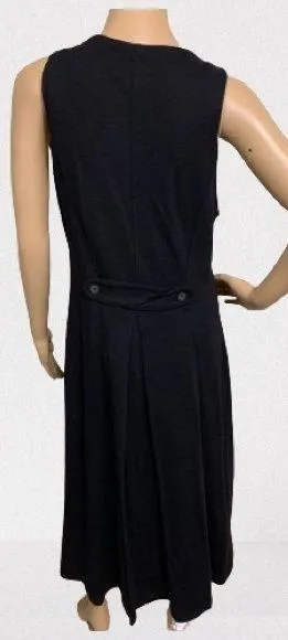 Vintage 90s Lagen Look Black Button Down 100% Wool Midi Dress Size 12P - Image 2