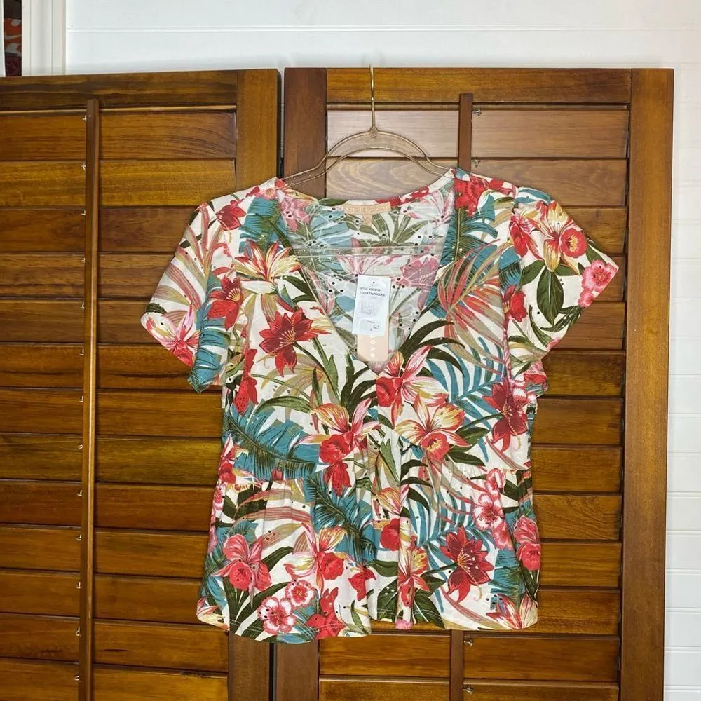 Evolutionary Floral Eyelet Babydoll Dress​ Red Size L - Image 8