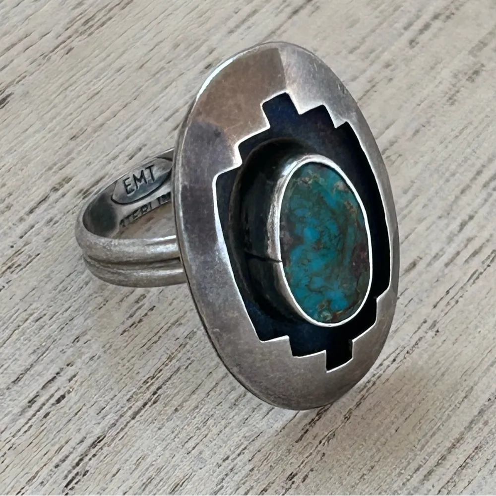 VTG Navajo Sterling Silver Kingman Turquoise Ring by Everett & Mary C. Teller Green - Image 2