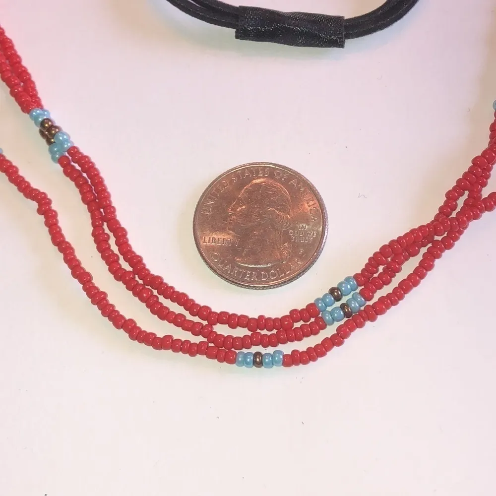Red & Blue Seed Bead Beaded Stretchy Boho Necklace Headband - Image 6