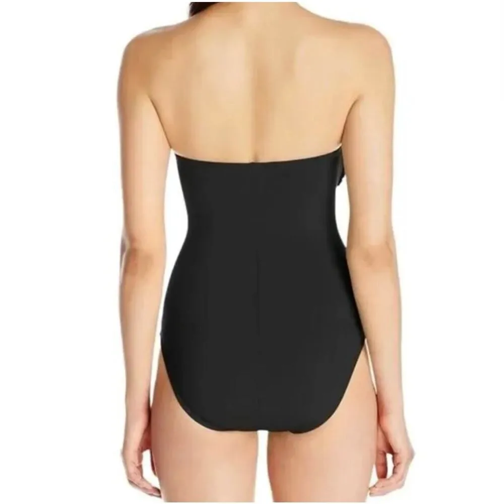 LA BLANCA Swimsuit SZ 14 One Piece Black NEW Twist Bandeau Halter/Strapless - Image 4