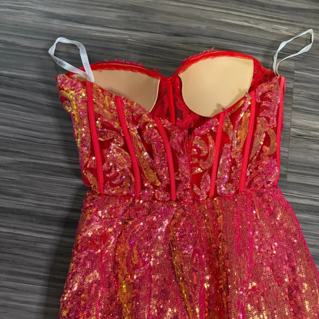 Sherri Hill 55592 coral sequins sweetheart neckline dress size 0 - Image 10