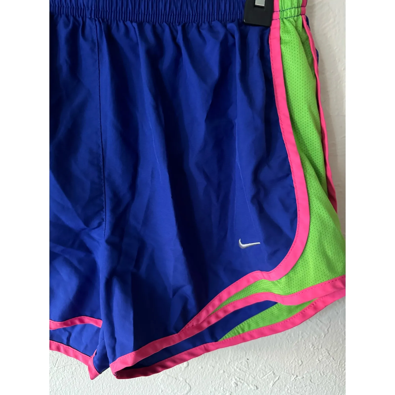 Women's Nike Royal Blue Dri Fit Shorts Size M, Pink/ Lime Green Trim - Image 2