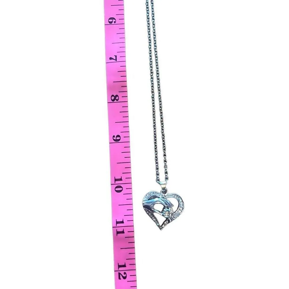Silver Tone Diamond Heart Mother Child Holding Hands Pendant Adjustable Necklace - Image 4
