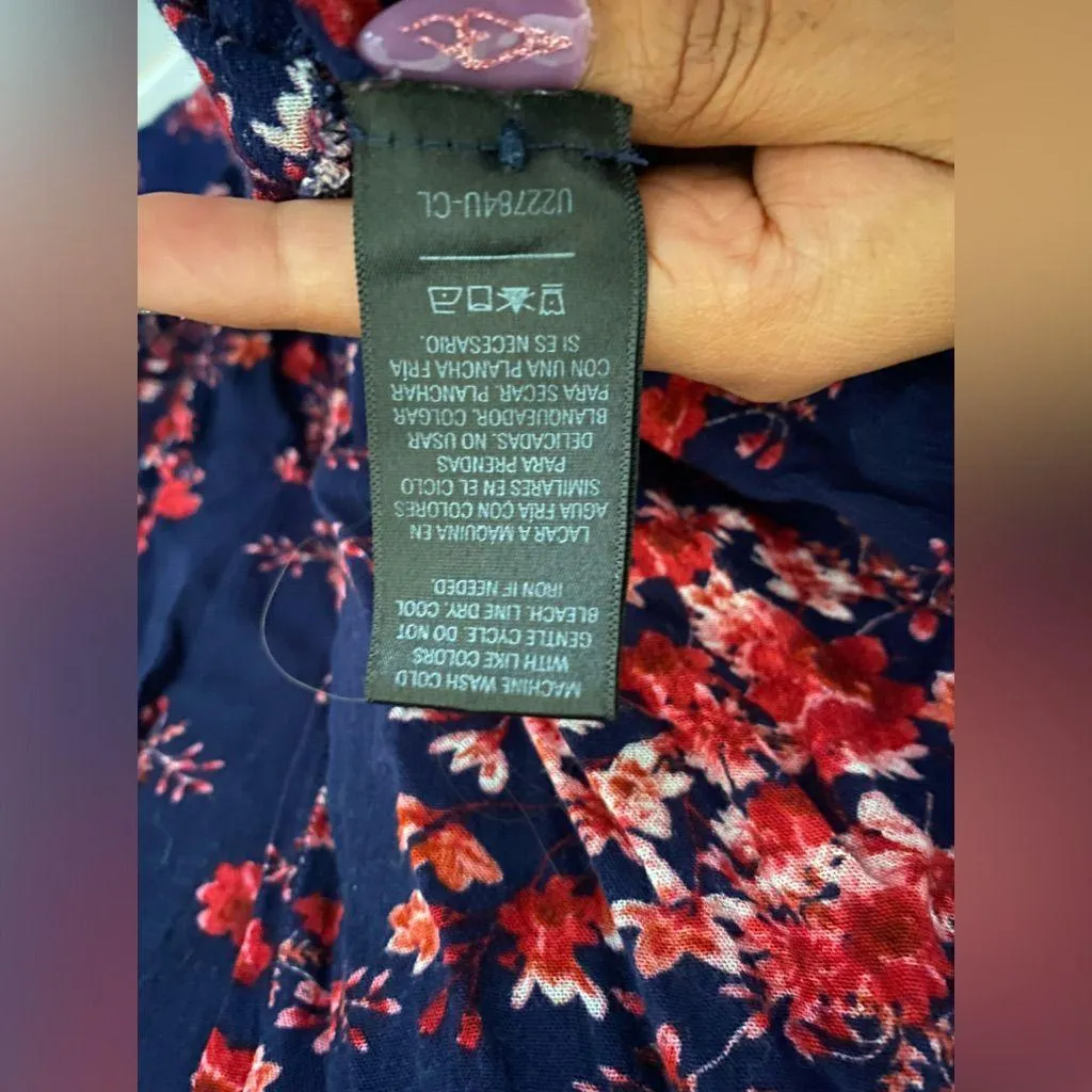 Womens Route 66 Blue Floral Blouse Size XL Sleeve Large Neck Round With Button - Image 9