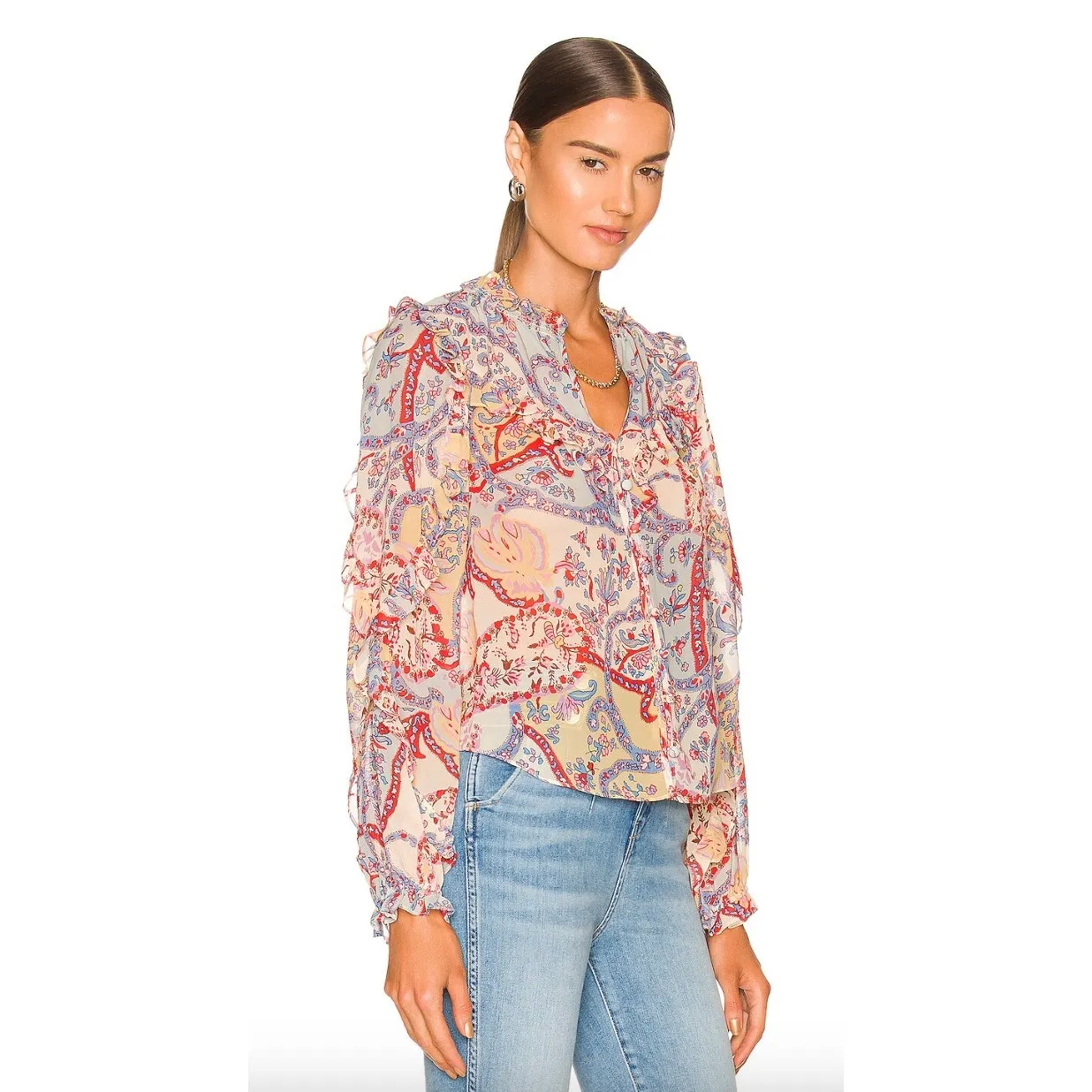 Veronica Beard Andri Paisley Georgette Blouse in Multicolor Paisley Print - Image 6