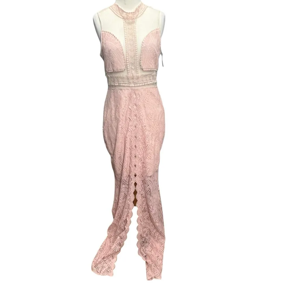 Soieblu Maxi Dress Womens L Pink Lace Front Slit Sheer Panel Feminine Romantic - Image 2
